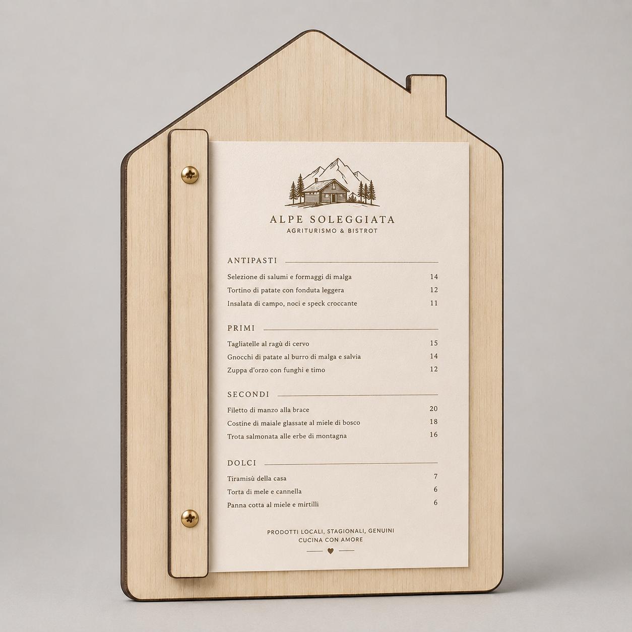 Portamenu A4 in legno a forma di casa personalizzato – vista 6