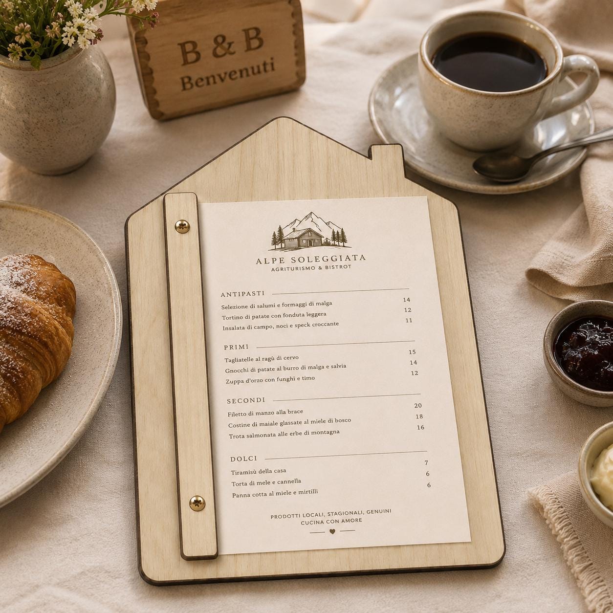 Portamenu in Legno a Forma di casa noce Formato A4, Tavoletta per Ristorante Pizzeria e Trattoria, Clipboard Personalizzata Incisione Logo