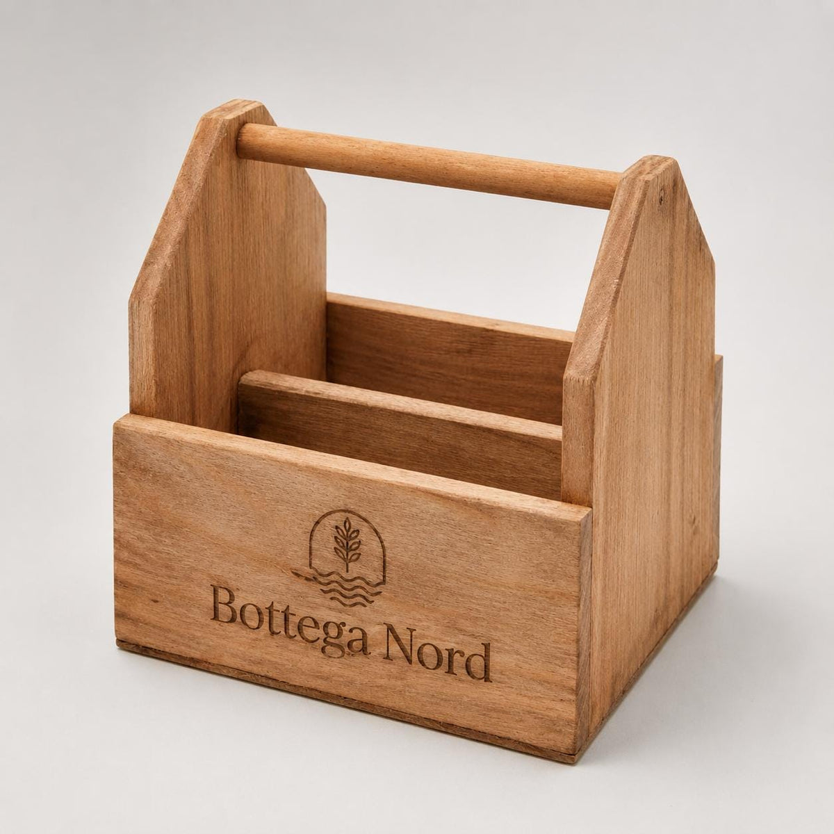 Cassetta Portacondimenti in Legno di Paulownia, Organizer da Tavolo Personalizzato con Logo, Caddy Porta Posate e Olio 2 Scomparti, A