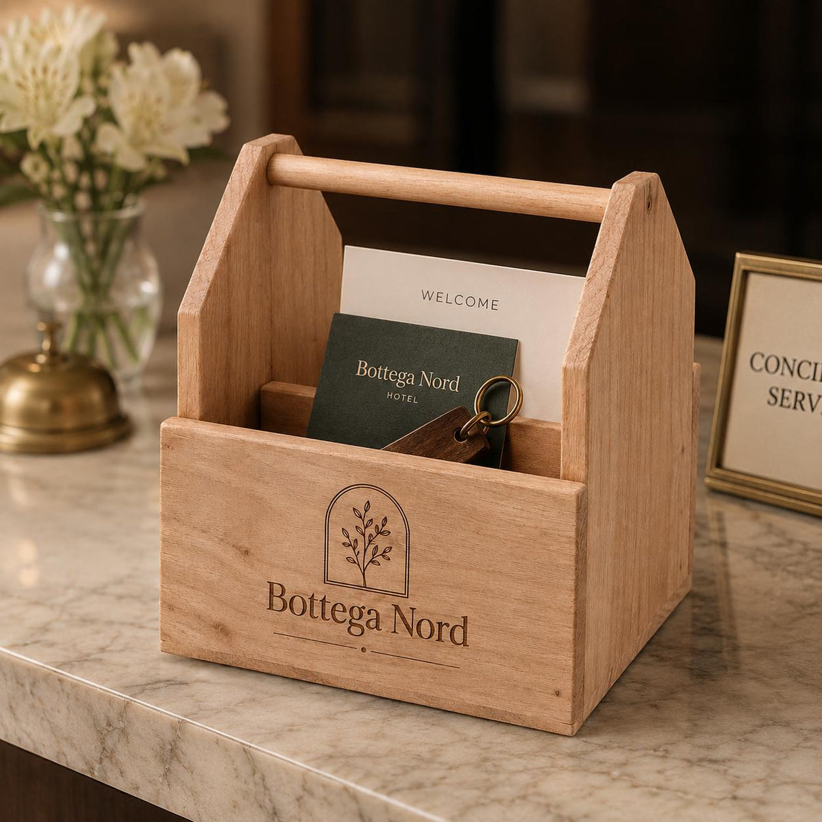 Cassetta Portacondimenti in Legno di Paulownia, Organizer da Tavolo Personalizzato con Logo, Caddy Porta Posate e Olio 2 Scomparti, A