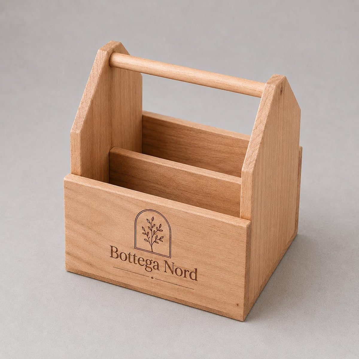 Cassetta Portacondimenti in Legno di Paulownia, Organizer da Tavolo Personalizzato con Logo, Caddy Porta Posate e Olio 2 Scomparti, A