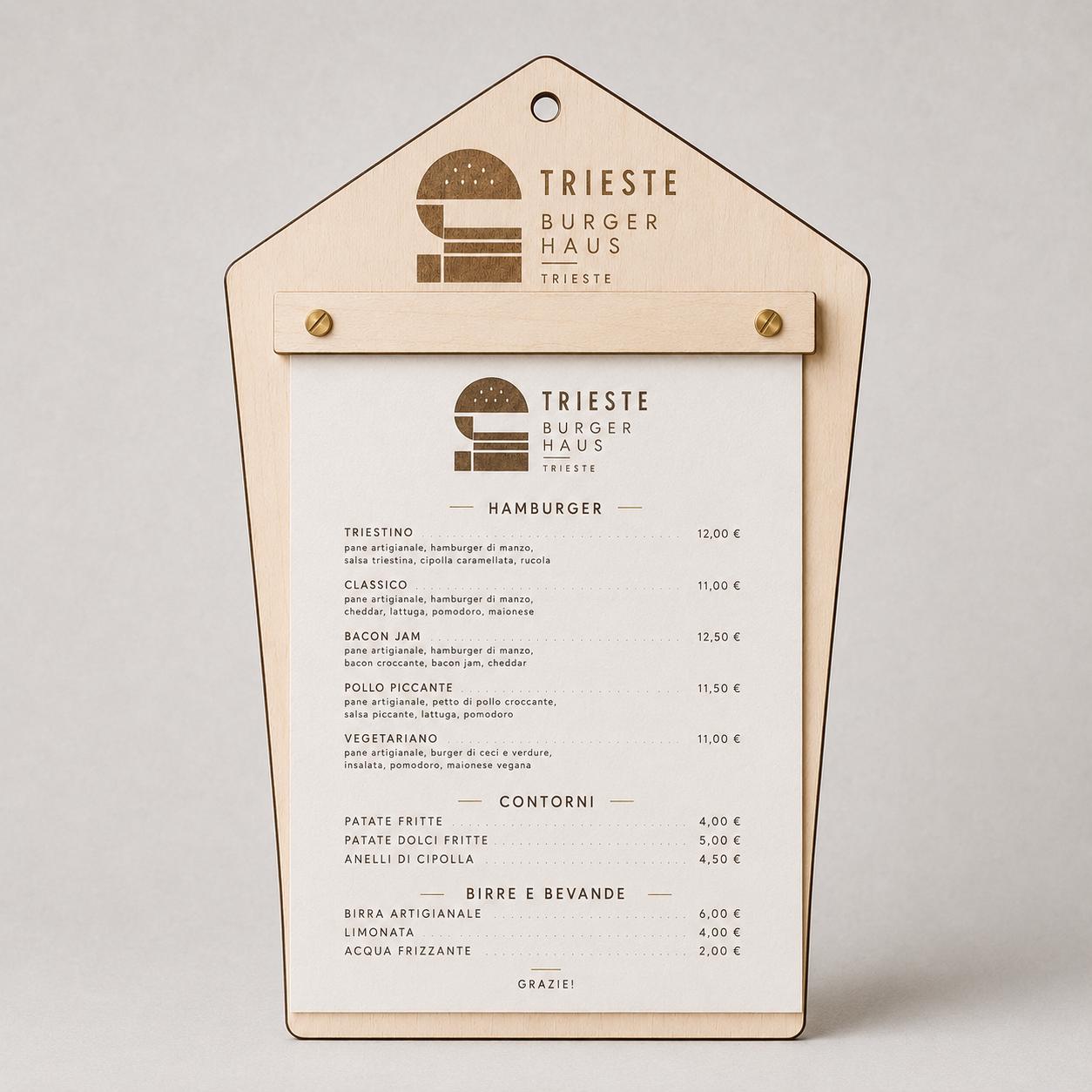 Portamenu in Legno pentagonale moderno ebano , Tavoletta per Ristorante mediterraneo, Clipboard Personalizzata Incisione Logo