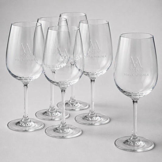 Set 6,12,48,96 pezzi Calici da Vino Personalizzati con Incisione Logo, Bicchieri in Vetro Incisi per Ristorante Enoteca e Bar, Calice Regalo