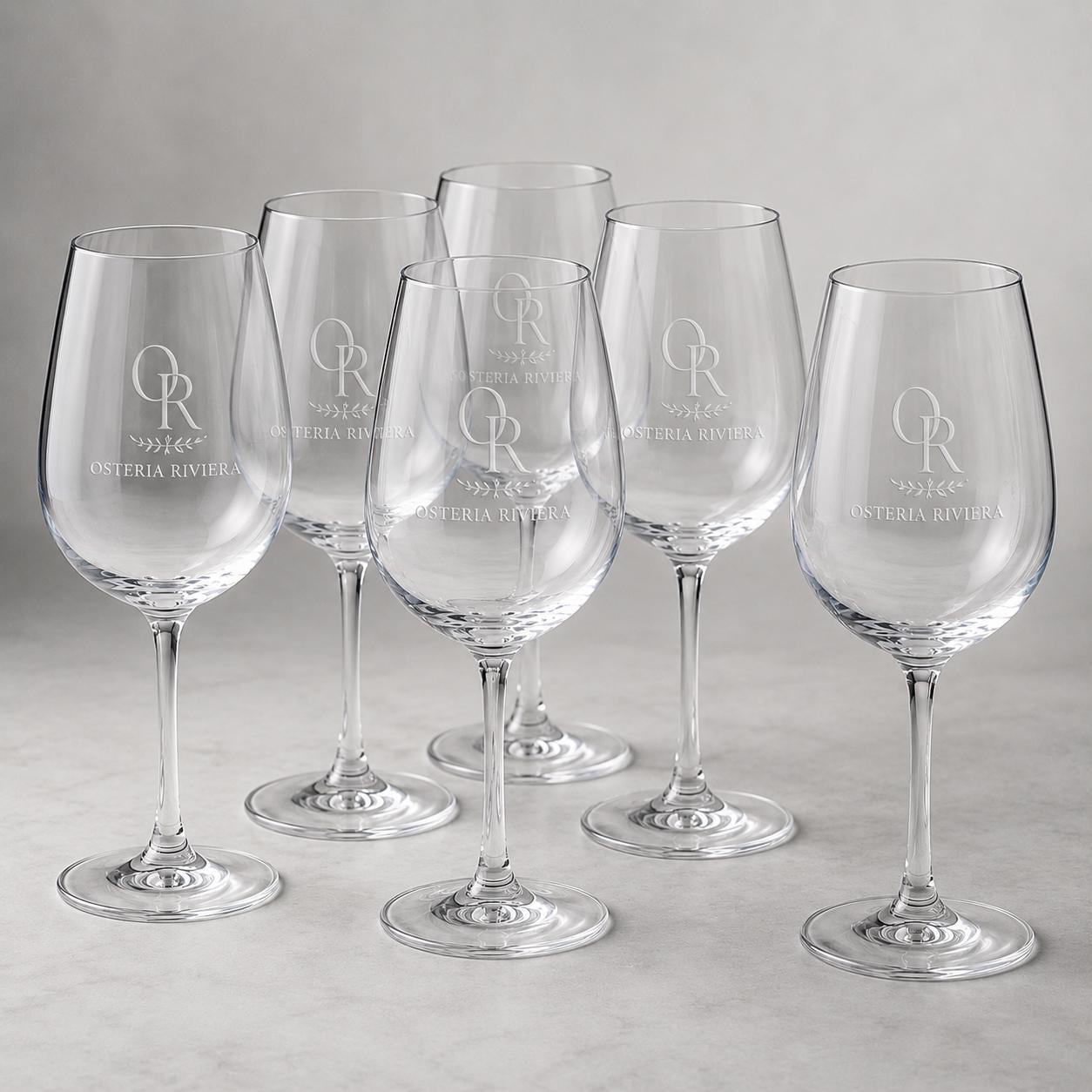 Set 6,12,48,96 pezzi Calici da Vino Personalizzati con Incisione Logo, Bicchieri in Vetro Incisi per Ristorante Enoteca e Bar, Calice Regalo