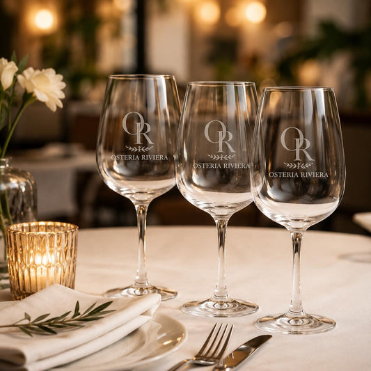 Set 6,12,48,96 pezzi Calici da Vino Personalizzati con Incisione Logo, Bicchieri in Vetro Incisi per Ristorante Enoteca e Bar, Calice Regalo