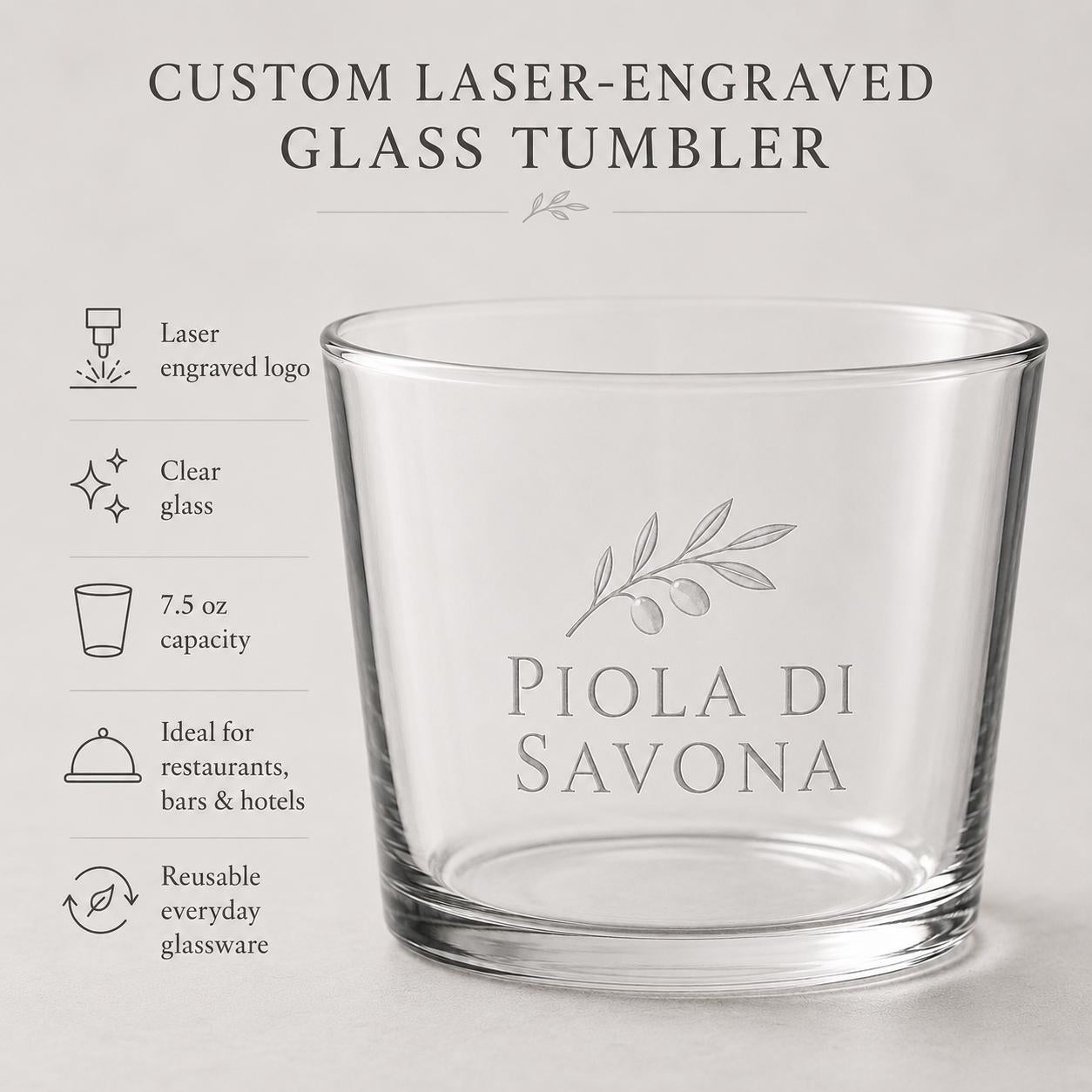 Set 12 Bicchieri Bassi Personalizzati Incisione Logo, Tumbler Mini 22,5 cl per Osteria Ristorante Bar, Bicchieri dVino e Acqua Incisi Laser