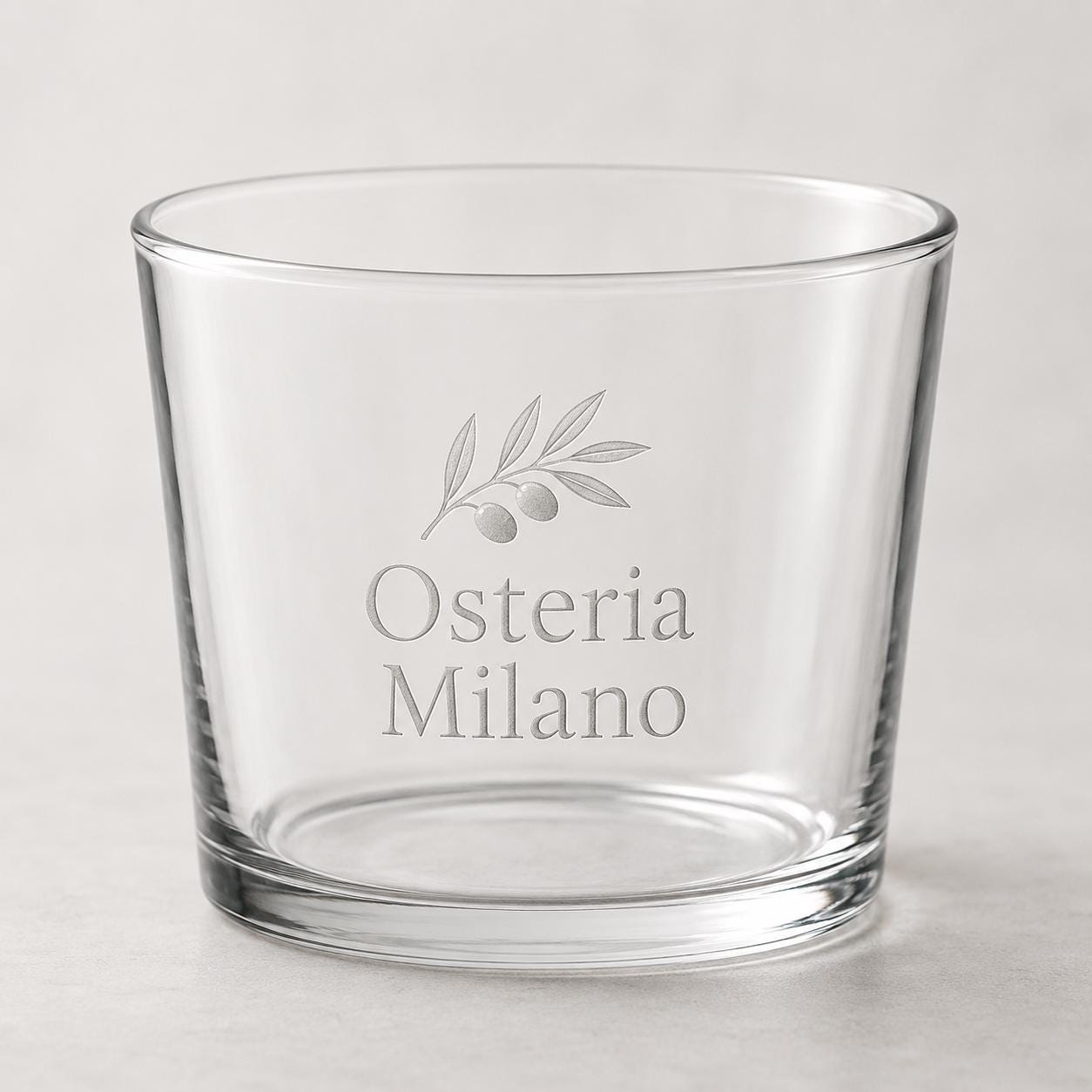 Set 12 Bicchieri Bassi Personalizzati Incisione Logo, Tumbler Mini 22,5 cl per Osteria Ristorante Bar, Bicchieri dVino e Acqua Incisi Laser