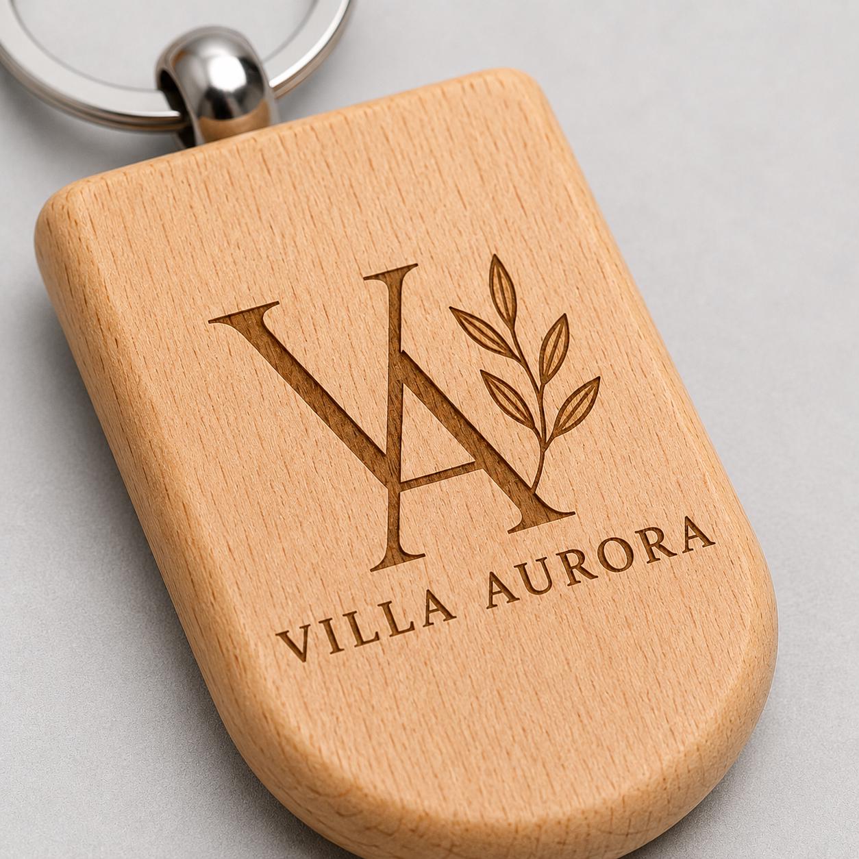25 pezzi Portachiavi in Legno Personalizzato con Logo, Ciondolo Chiavi Sagomato per B&B Hotel e Agriturismo incisione laser legno