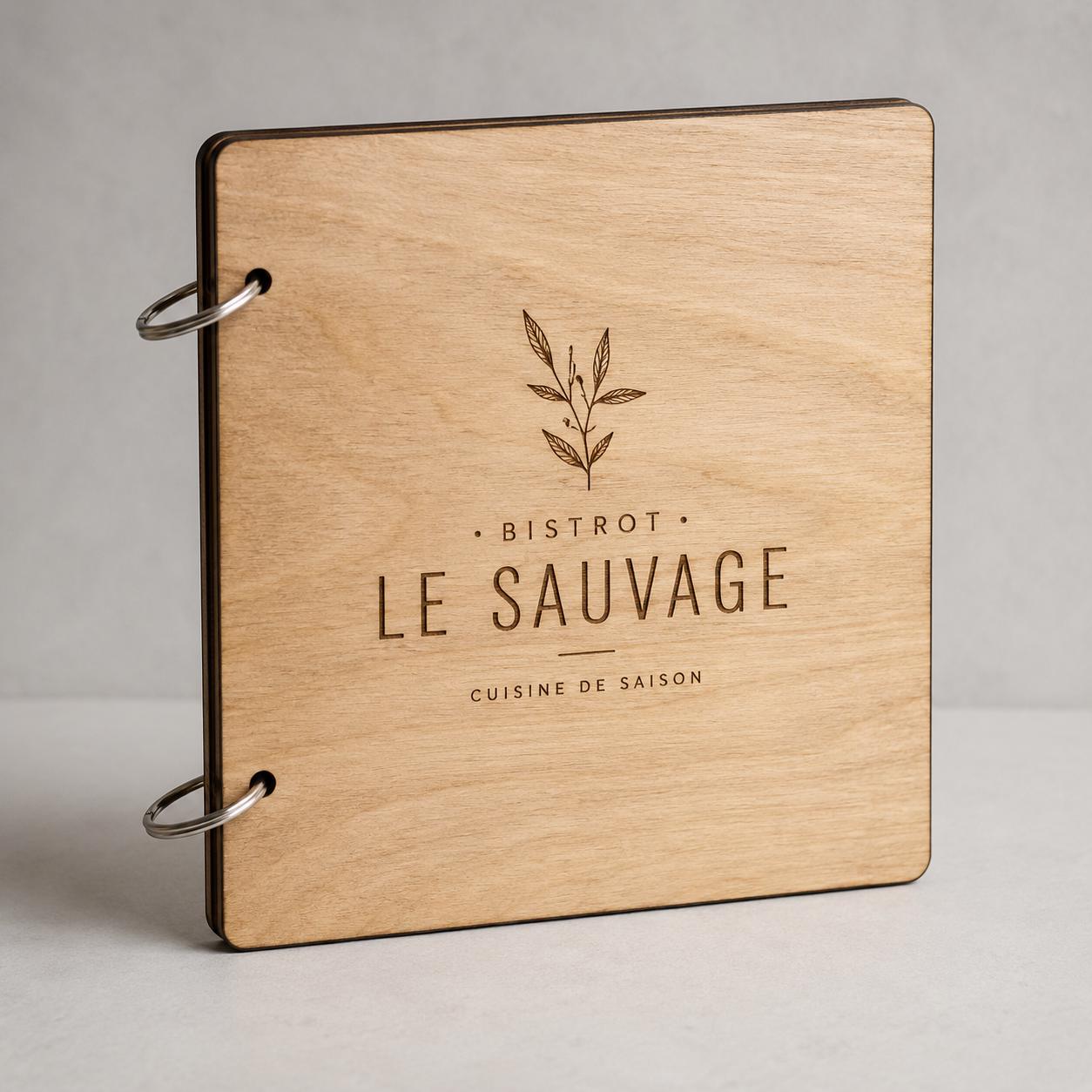 Portamenu in Legno Quadrato 22x22 cm Personalizzato, Cartellina a Libro con Anelli per Ristorante e Bar, Copertina Menu con Incisione
