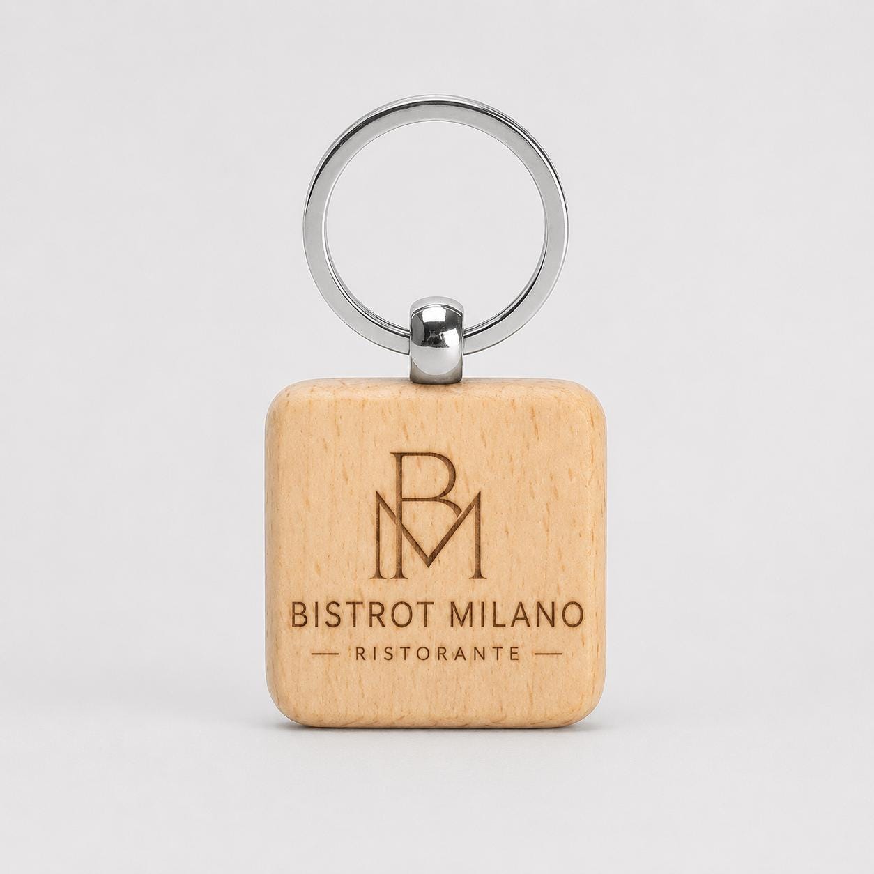 25 Pezzi Portachiavi in Legno Personalizzato Quadrato Personalizzato con Logo, Ciondolo Chiavi per B&B Hotel e Ristorante