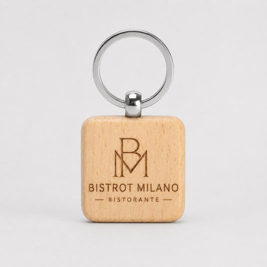 25 Pezzi Portachiavi in Legno Personalizzato Quadrato Personalizzato con Logo, Ciondolo Chiavi per B&B Hotel e Ristorante