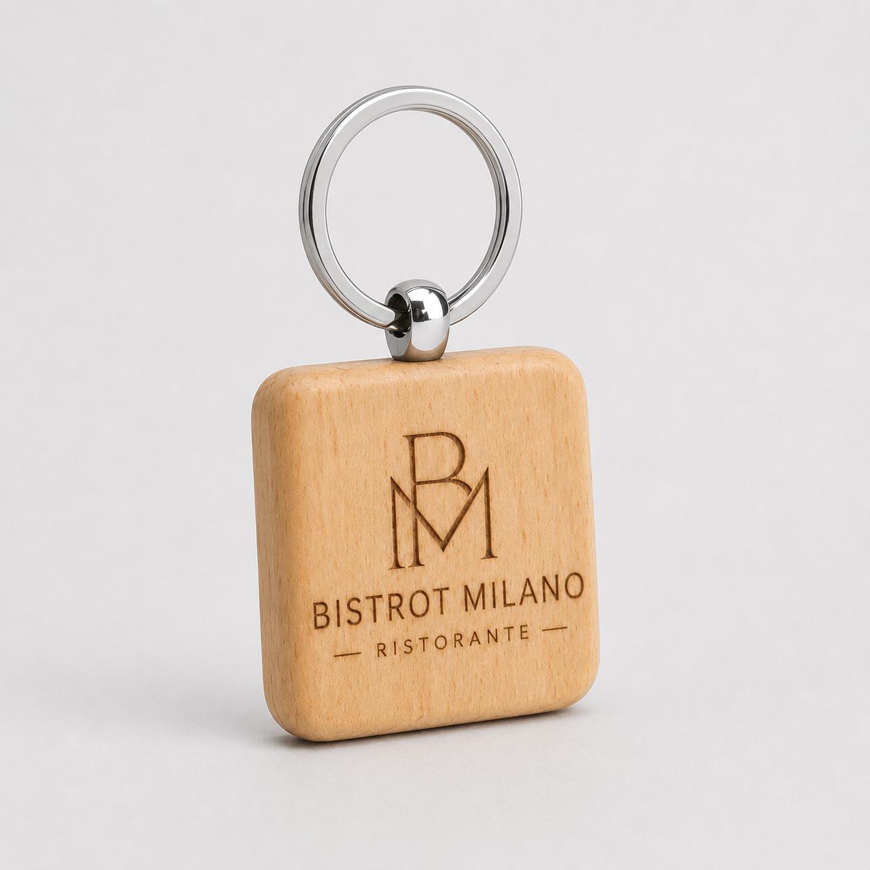 25 Pezzi Portachiavi in Legno Personalizzato Quadrato Personalizzato con Logo, Ciondolo Chiavi per B&B Hotel e Ristorante
