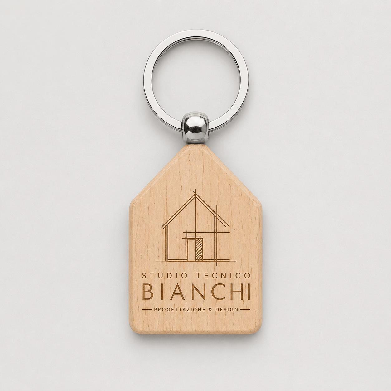25 Pezzi Portachiavi in Legno a Forma di Casetta Personalizzato, Ciondolo Chiavi per Agenzia Immobiliare e Studio Tecnico,