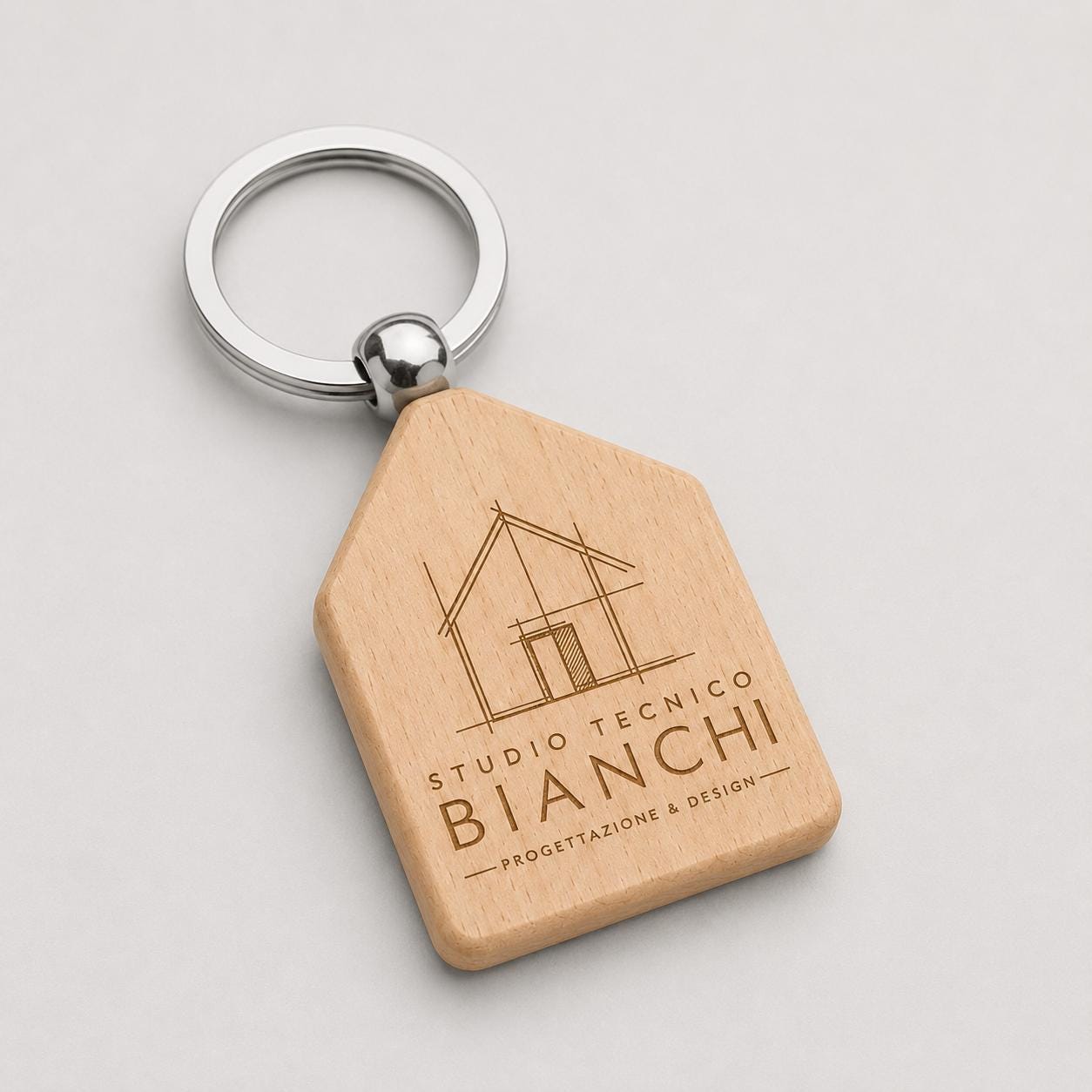25 Pezzi Portachiavi in Legno a Forma di Casetta Personalizzato, Ciondolo Chiavi per Agenzia Immobiliare e Studio Tecnico,