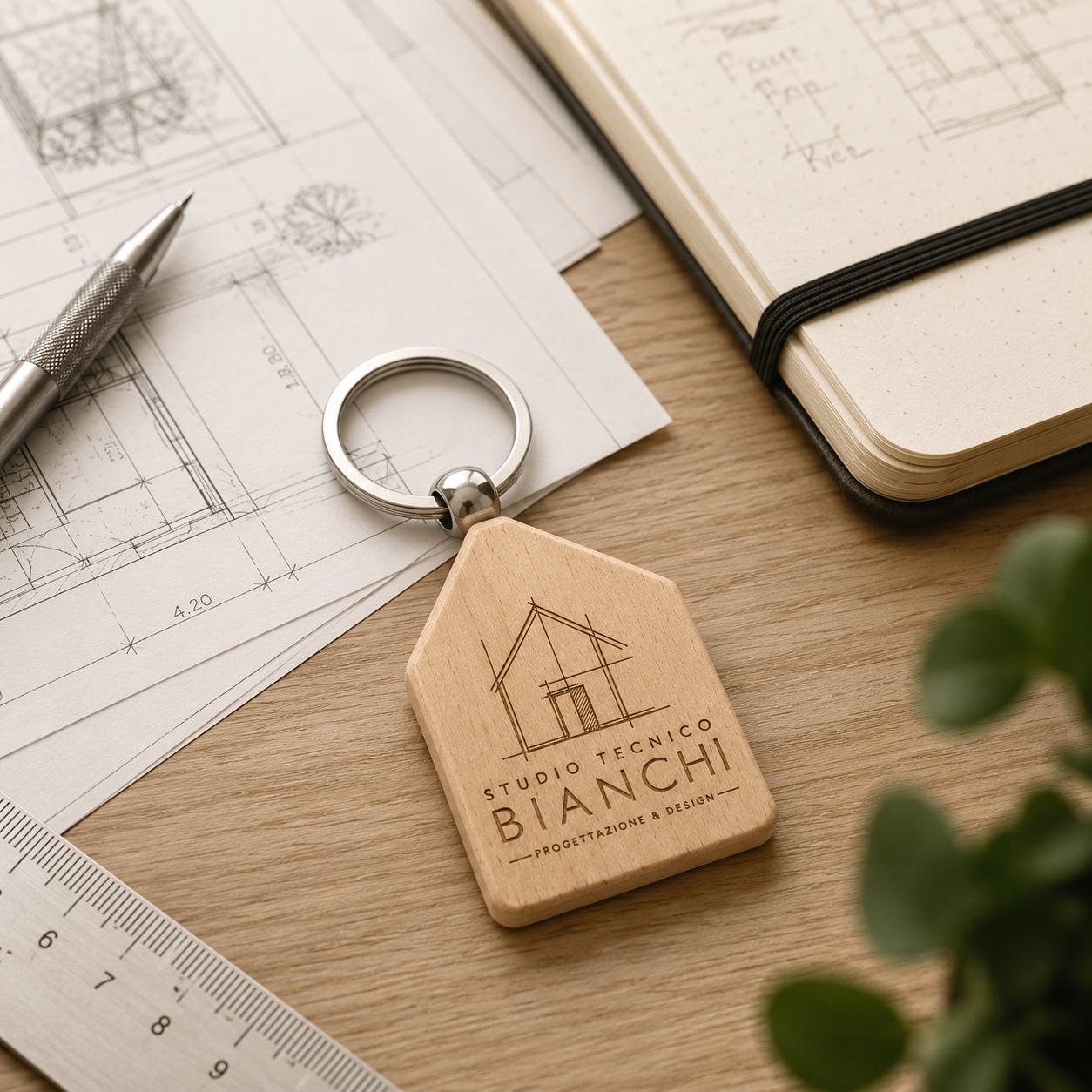 25 Pezzi Portachiavi in Legno a Forma di Casetta Personalizzato, Ciondolo Chiavi per Agenzia Immobiliare e Studio Tecnico,