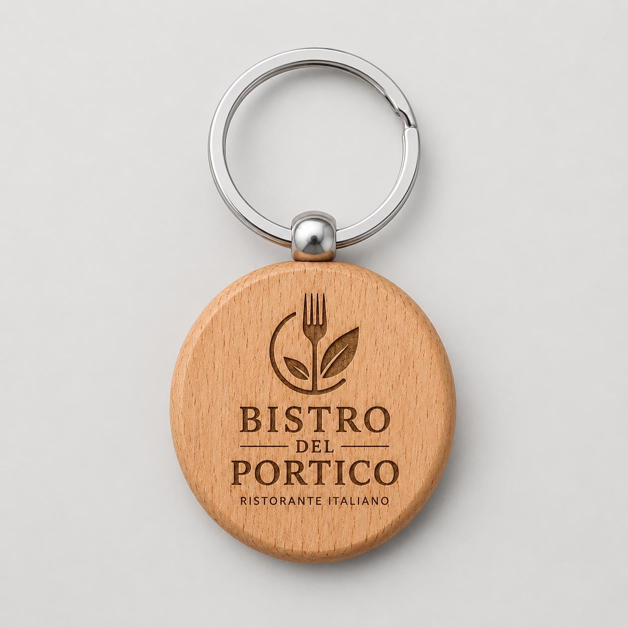 50 Pezzi Portachiavi in Legno Tondo Personalizzato con Logo, Ciondolo Chiavi Circolare per Ristorante Bistro e Bar, Portachiavi Inciso