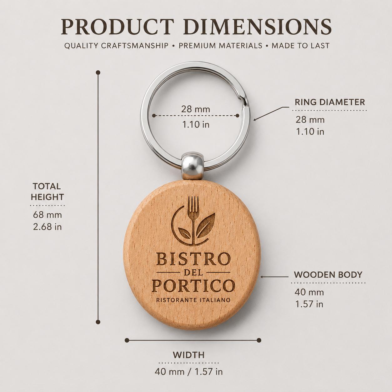 50 Pezzi Portachiavi in Legno Tondo Personalizzato con Logo, Ciondolo Chiavi Circolare per Ristorante Bistro e Bar, Portachiavi Inciso