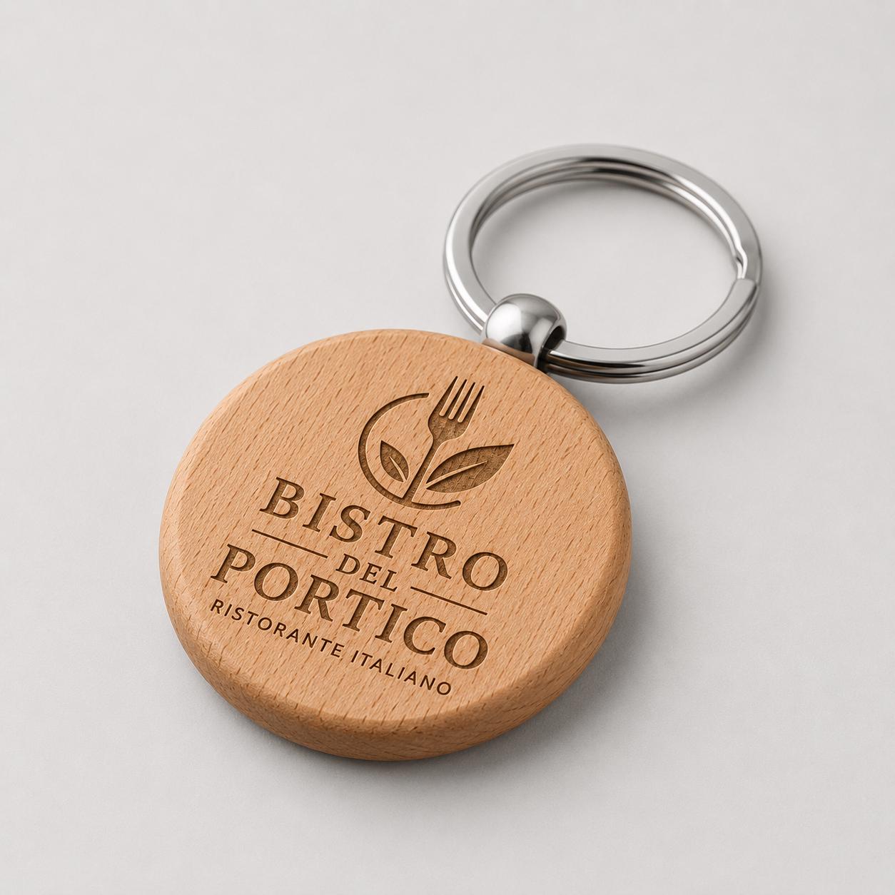 50 Pezzi Portachiavi in Legno Tondo Personalizzato con Logo, Ciondolo Chiavi Circolare per Ristorante Bistro e Bar, Portachiavi Inciso