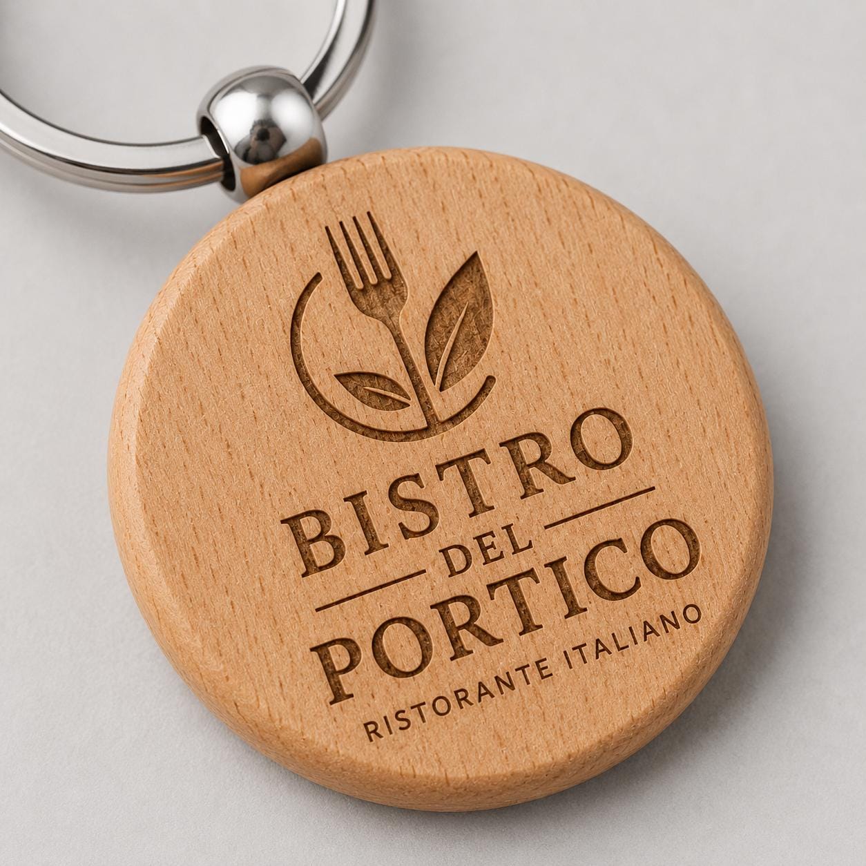 50 Pezzi Portachiavi in Legno Tondo Personalizzato con Logo, Ciondolo Chiavi Circolare per Ristorante Bistro e Bar, Portachiavi Inciso