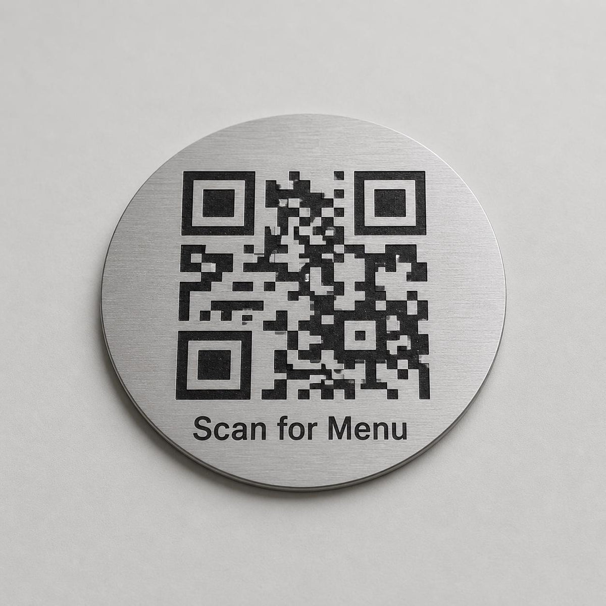etichetta qr code rotonda codice QR per menu contactless - Ristoranti, hotel, bar - Collegamento a Instagram, Facebook, acciaio abs