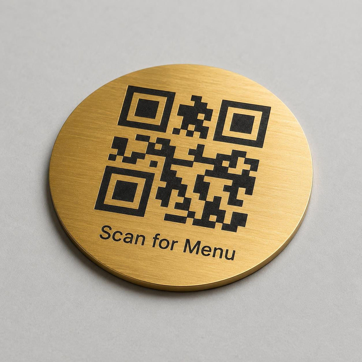 etichetta qr code rotonda codice QR per menu contactless - Ristoranti, hotel, bar - Collegamento a Instagram, Facebook, acciaio abs