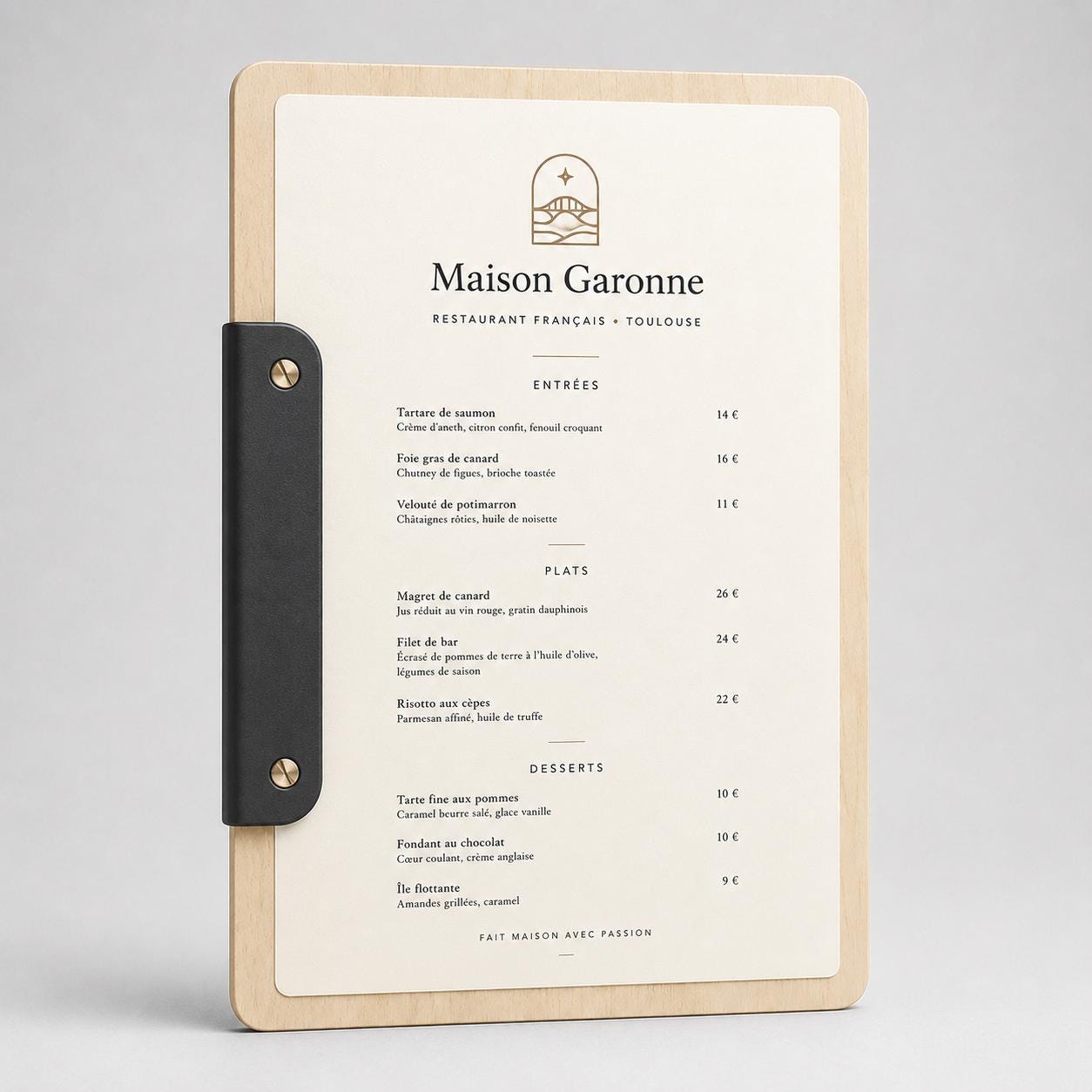 Portamenu a bacchetta moderno Formato A4 Tavoletta per Ristorante Pizzeria e Trattoria, Personalizzato Incisione Logo