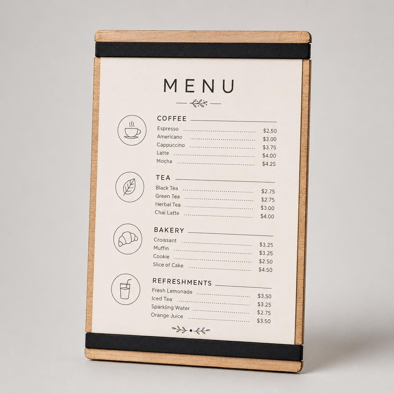 portamenu con elastico A4 in legno scuro per fogli supporto menu inciso, cartella menu ristorante, pannello menu, libro menu, copertina menu