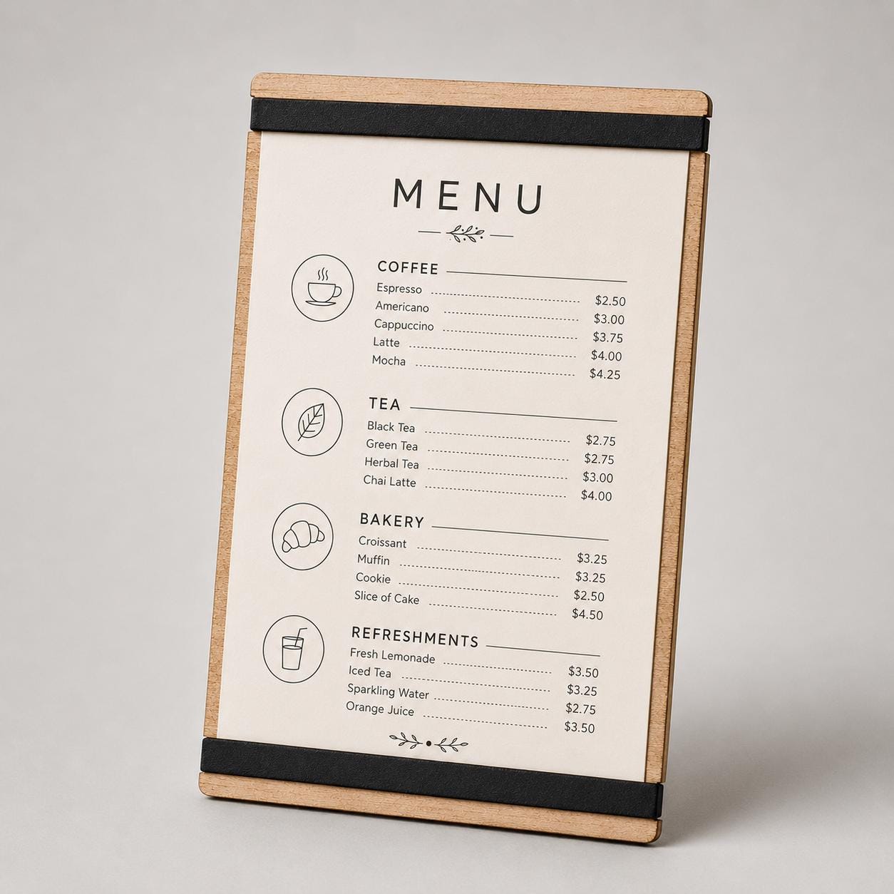 portamenu con elastico A4 in legno scuro per fogli supporto menu inciso, cartella menu ristorante, pannello menu, libro menu, copertina menu