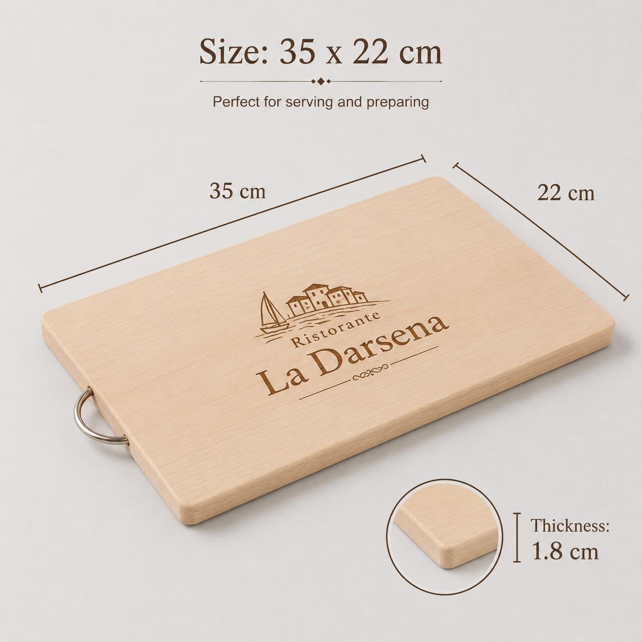 Tagliere in faggio con manico in metallo 35 × 22 cm – vista 2