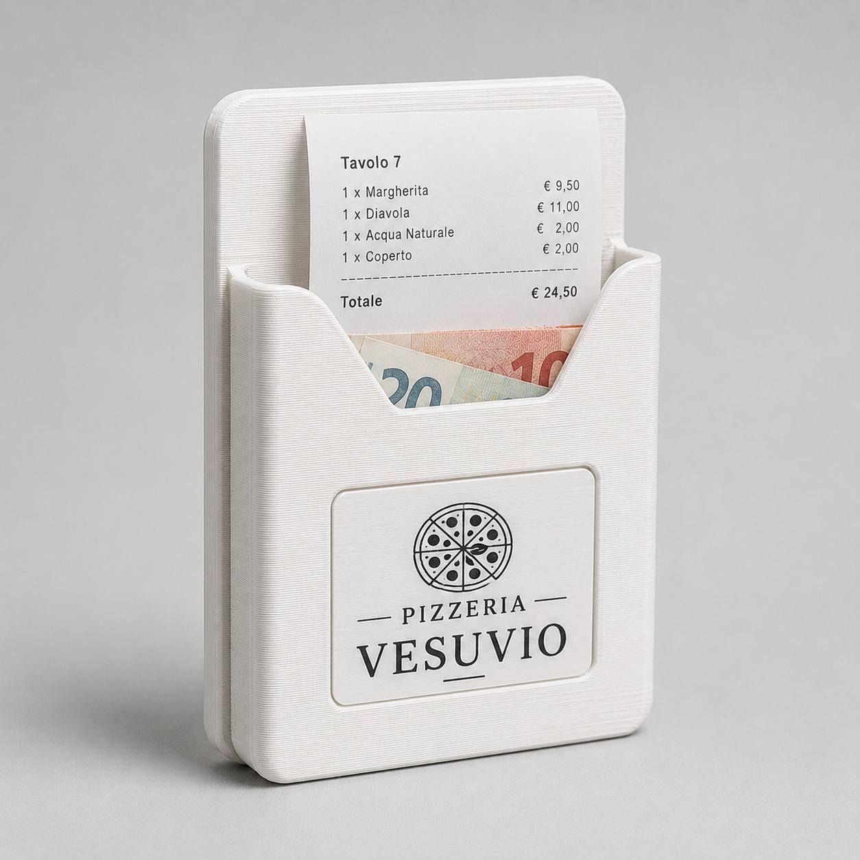 Portaconto Pocket Ristorante verde 3D con Targhetta Effetto Acciaio bianco | Porta Conto Moderno per Ristoranti | Check Presenter