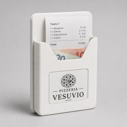 Portaconto Pocket Ristorante verde 3D con Targhetta Effetto Acciaio bianco | Porta Conto Moderno per Ristoranti | Check Presenter