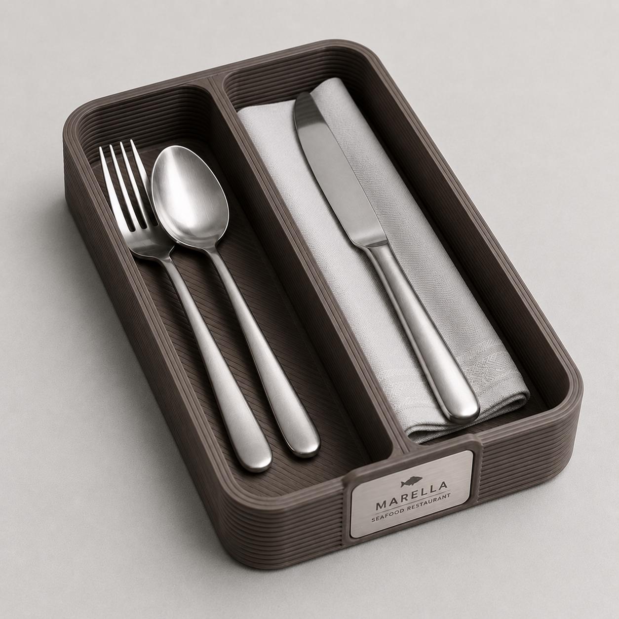 Portaposate da Tavolo Personalizzato, Vaschetta 3D Organizzatore Posate per Ristorante e Bar, Portaposate Singolo, Set Accessori