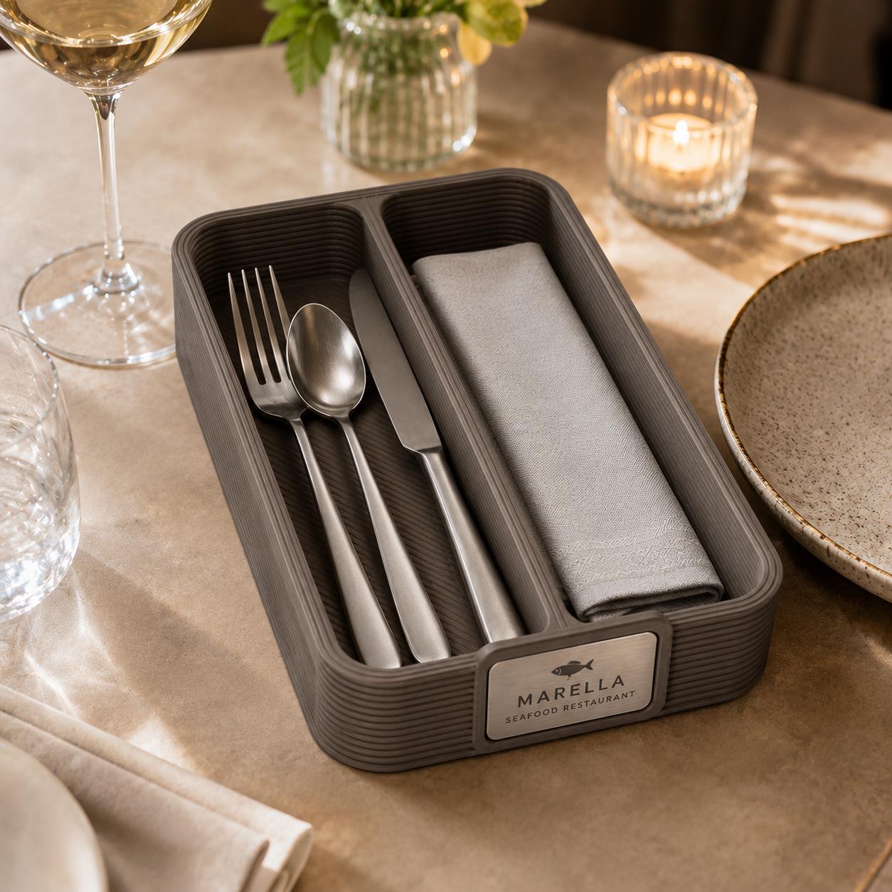 Portaposate da Tavolo Personalizzato, Vaschetta 3D Organizzatore Posate per Ristorante e Bar, Portaposate Singolo, Set Accessori