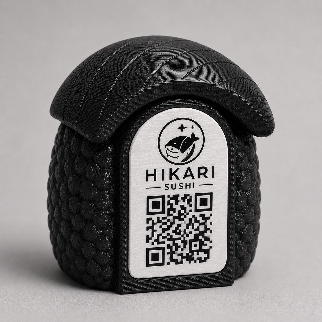 Porta Menu QR Code sushi nigiri Personalizzato, Espositore 3D per Tavoli Ristorante e Bar, Segnatavolo con Incisione Logo, Supporto Moderno