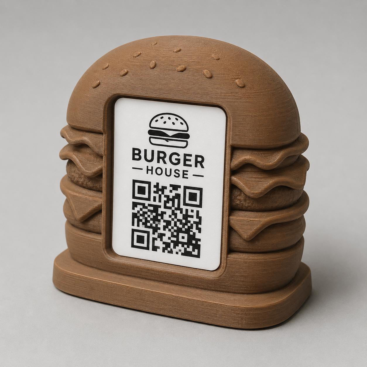 Porta Menu QR Code hamburger Personalizzato, Espositore 3D per Tavoli Ristorante e Bar, Segnatavolo con Incisione Logo, Supporto Moderno