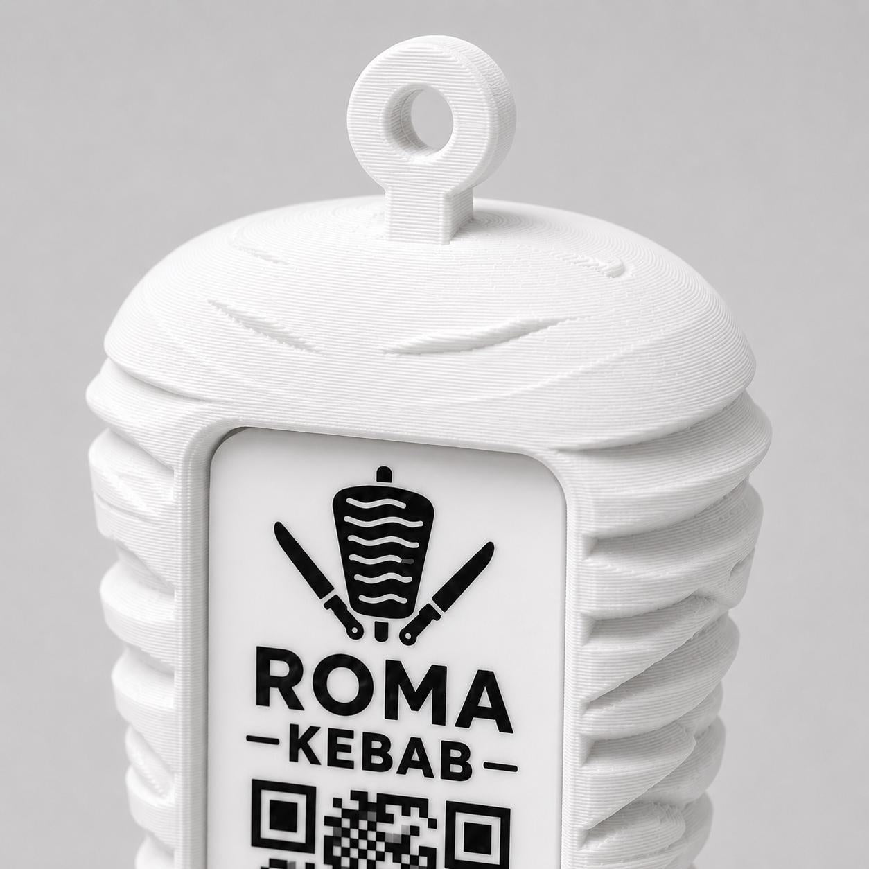 Porta Menu QR Code kebab Personalizzato, Espositore 3D per Tavoli Ristorante e Bar, Segnatavolo con Incisione Logo, Supporto Moderno