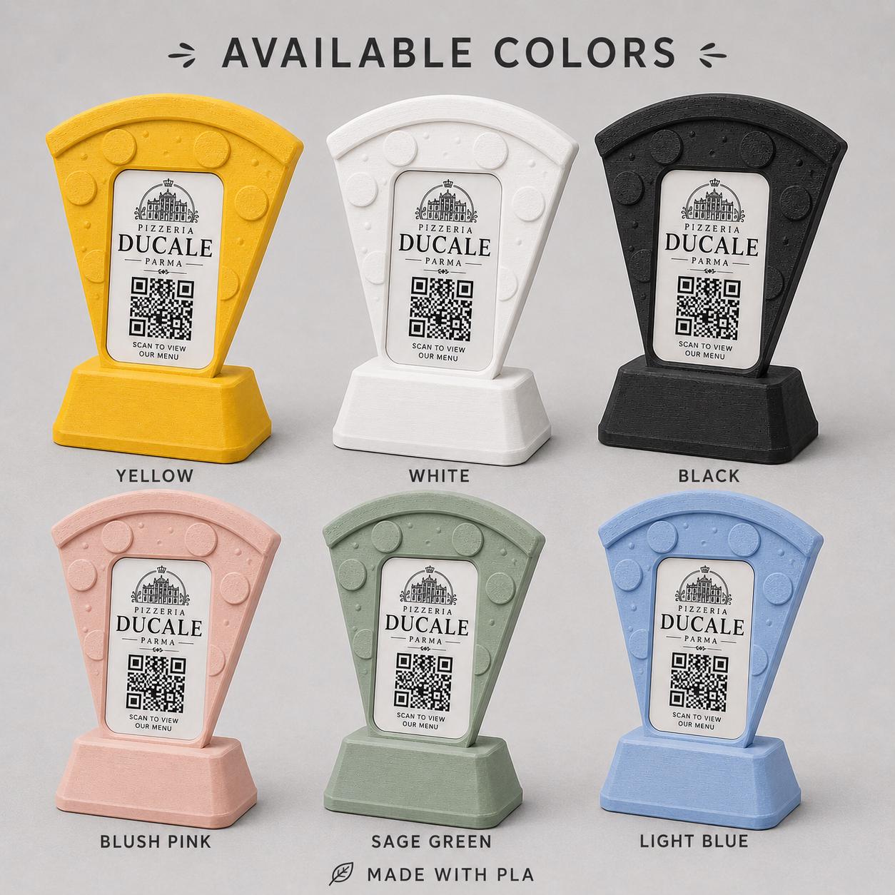 Porta Menu QR Code pizza Personalizzato, Espositore 3D per Tavoli Ristorante e Bar, Segnatavolo con Incisione Logo, Supporto Moderno