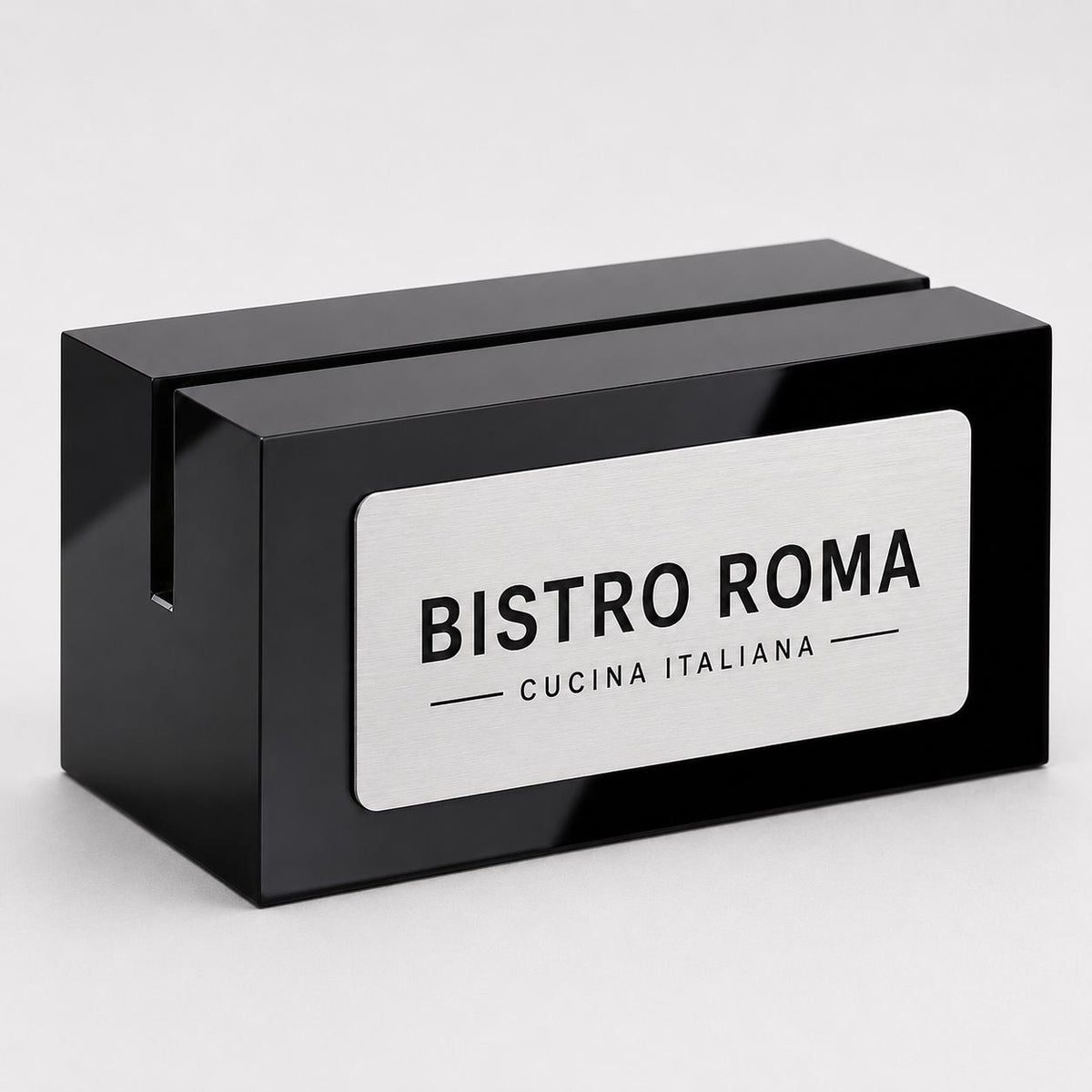 Set 10 pezzi portacarte in acrilico varie misure disponibili nero brillante con fessura per menu