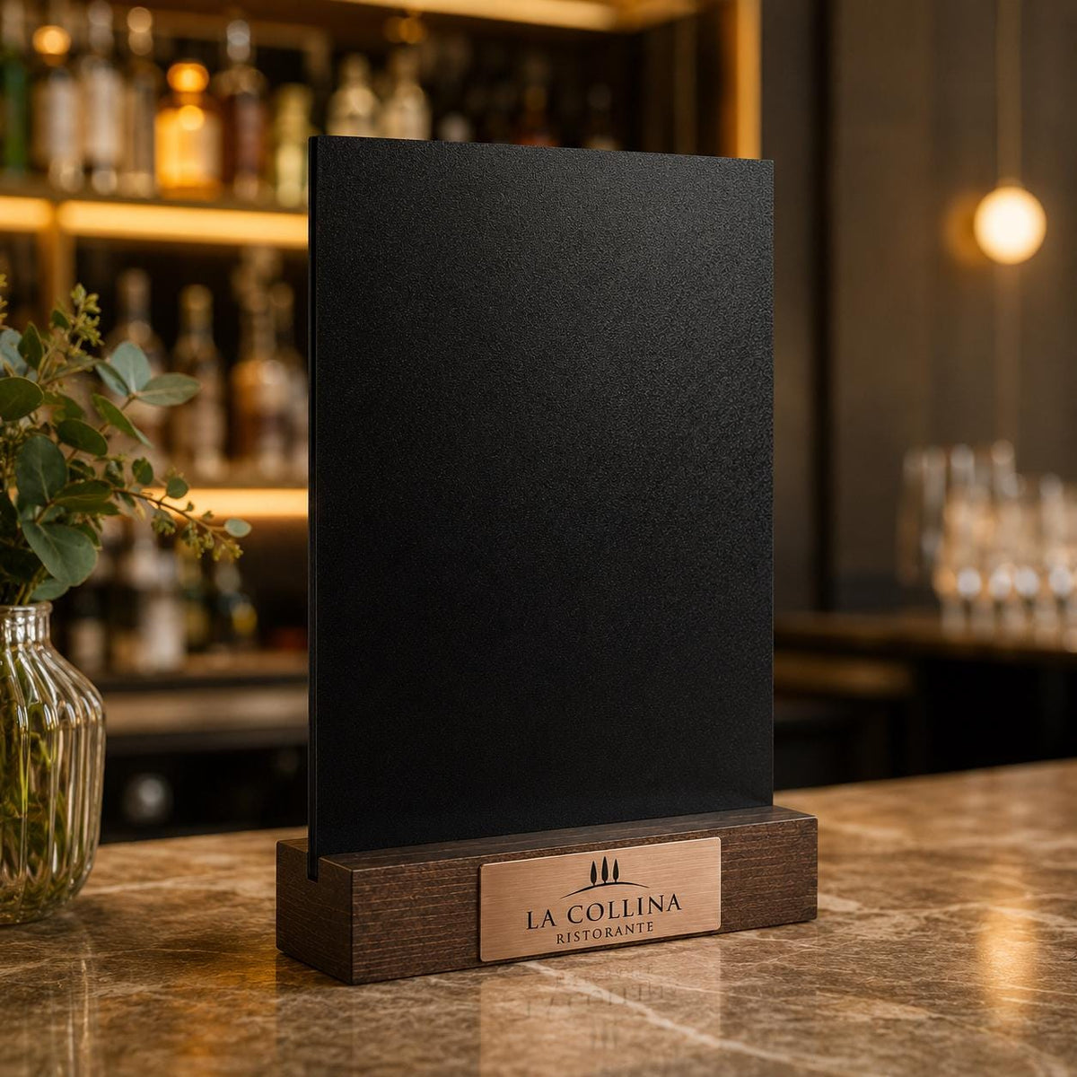 Set 10 pezzi Porta Menu Tavolo Personalizzato, Espositore 3D Legno Lavagnetta Segnatavolo Incisione Logo, Supporto Moderno Ristorante Bar