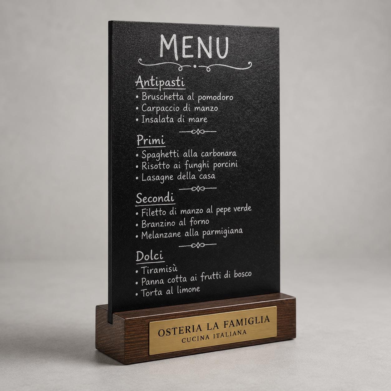 Set 10 pezzi Lavagna da banco con etichetta oro formato a4 a5 a6 Personalizzata, Espositore 3D Legno Scuro Segnatavolo Logo Ristorante Bar