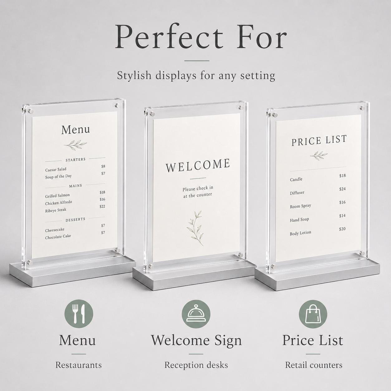 Set 12 pezzi Supporto in plexiglas da banco Personalizzato , Espositore Segnatavolo Ristorante Bar espositore in legno per prezzi