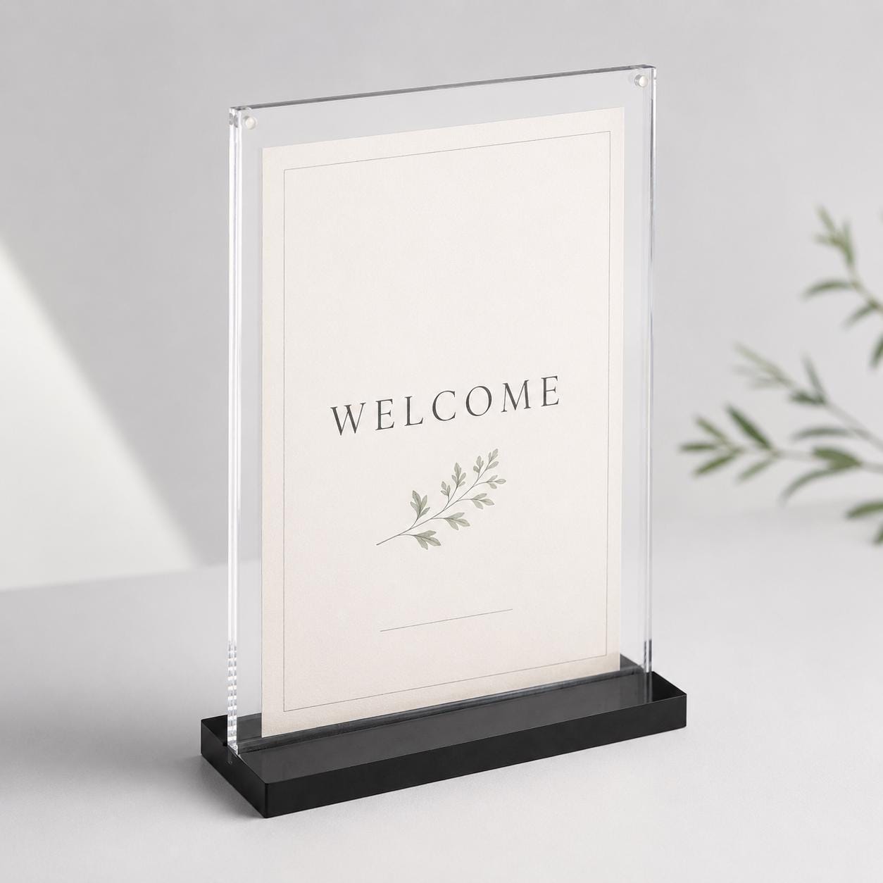 Set 12 pezzi Supporto verticale in plexiglas da banco con base nera Espositore Segnatavolo Ristorante Bar espositore in plexiglas