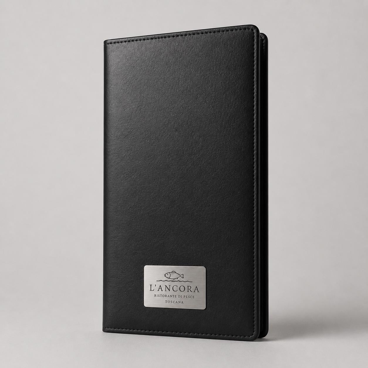 Set portaconto in similpelle nera personalizzati con targhetta incisa