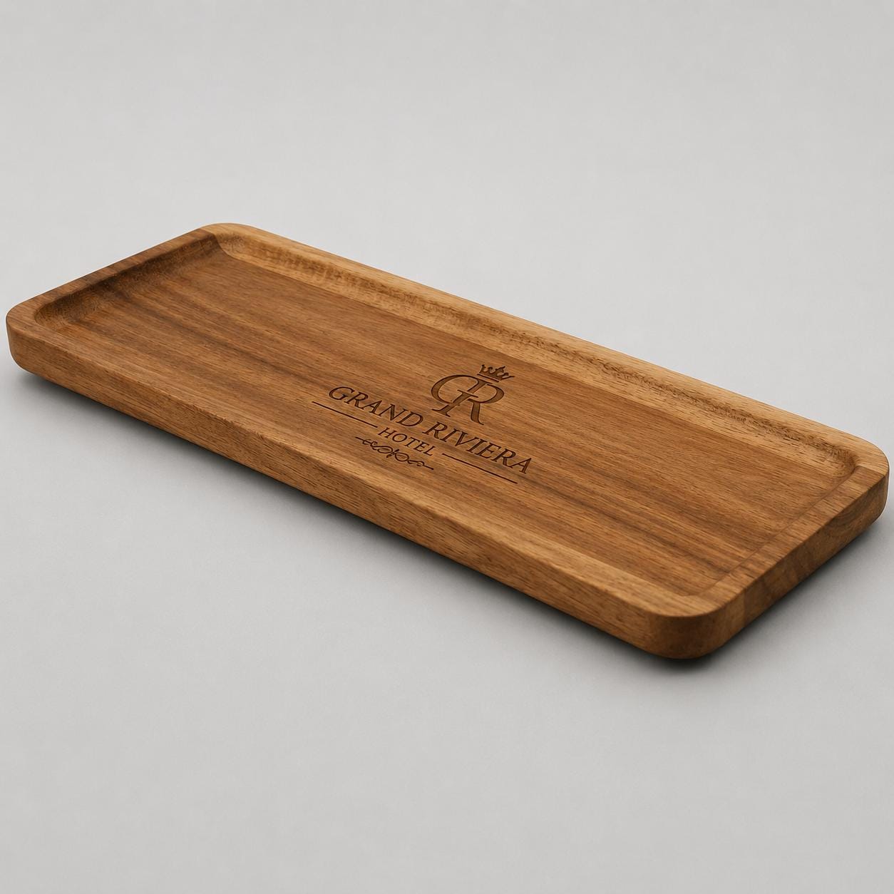 Vassoio rettangolare personalizzato in legno di acacia 28 × 10 cm