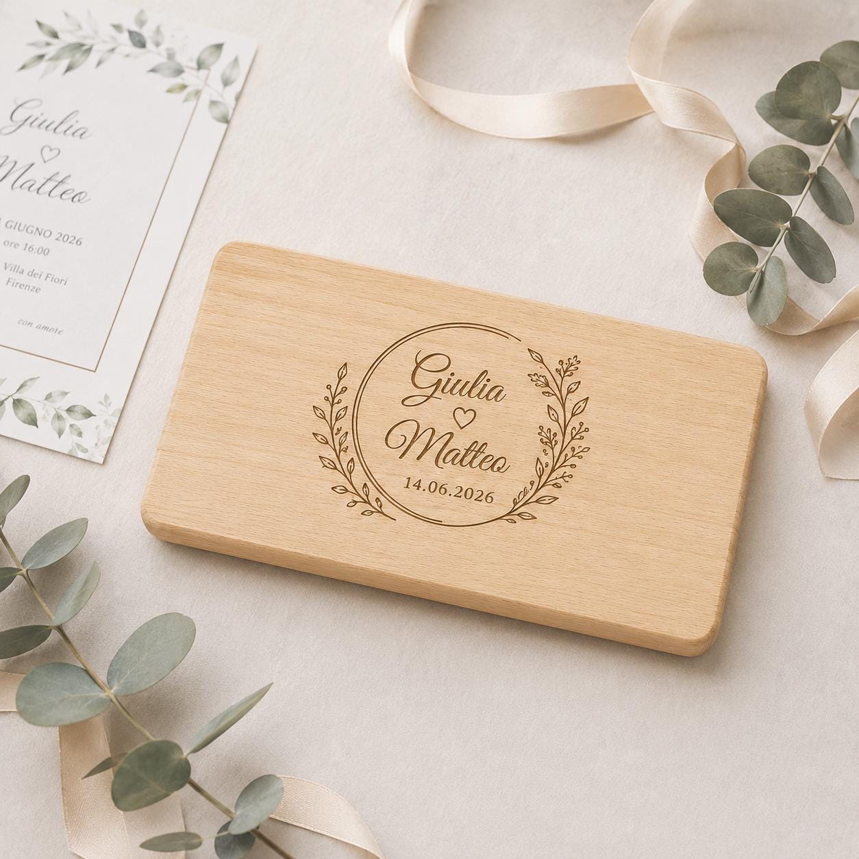 Esempio di grafica floreale incisa su mini tagliere in legno