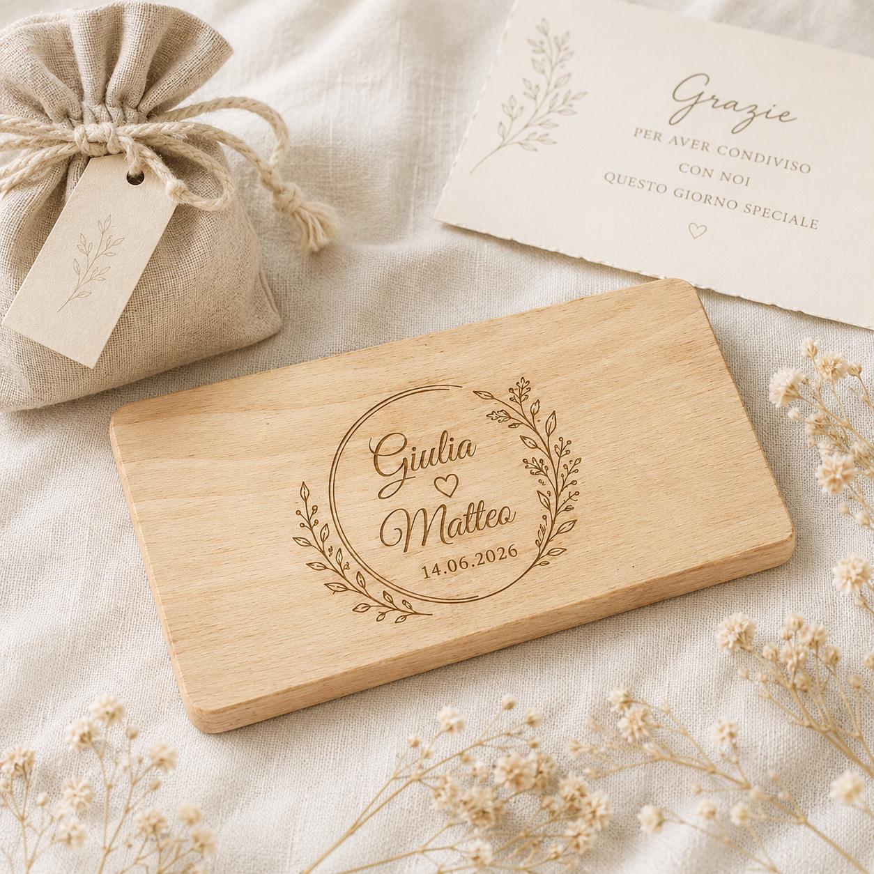Mini tagliere rettangolare in legno personalizzato per matrimonio