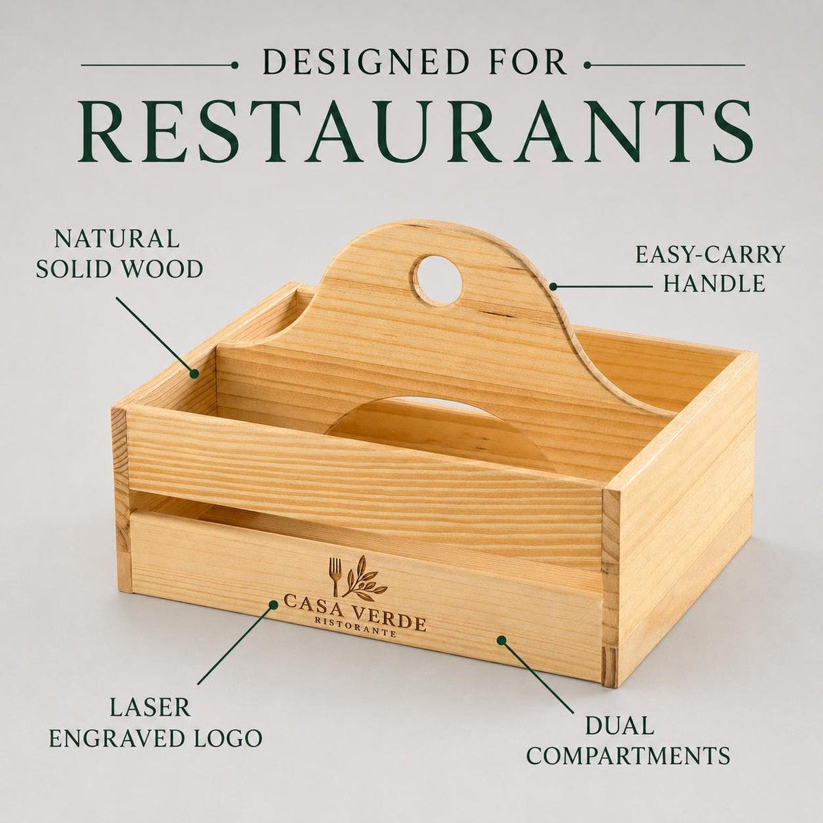 10 Portaoggetti portatile, legno, 25x18 cm, Vassoio Rettangolare in legno per Servire Cibo, Colazione e Caffè, Vassoio da Portata Robusto