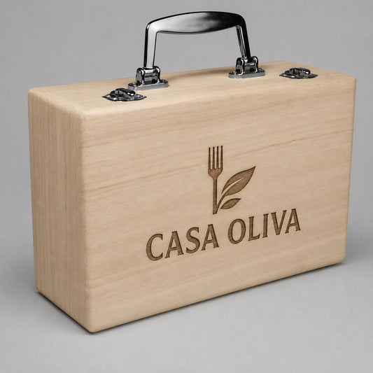 scatola di legno con manico in plastica, 25x16x9cm
