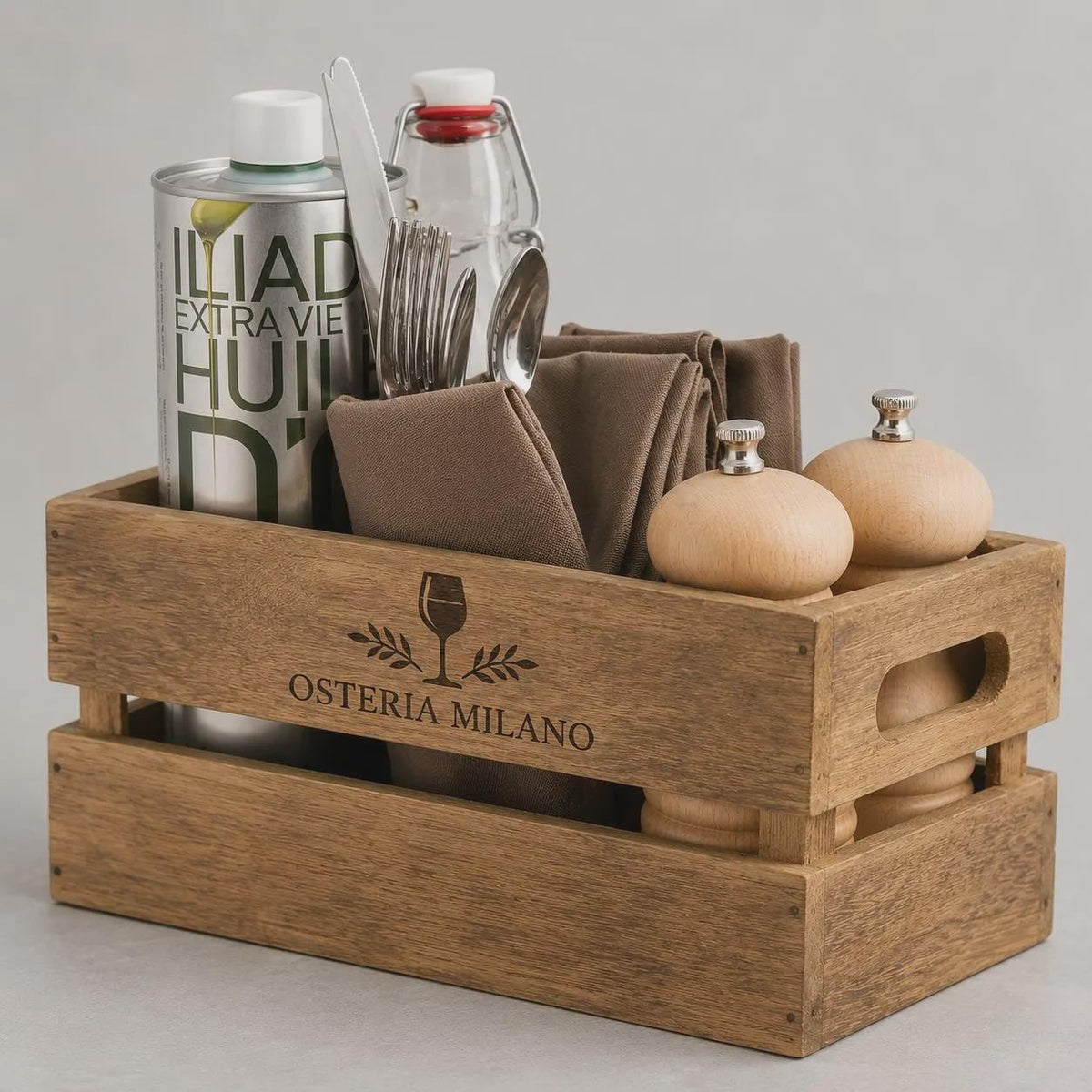 cassa in legno vintage da tavolo – 12,7 x 24,1 cm Storage box porta condimenti Organizer porta utensili e posate