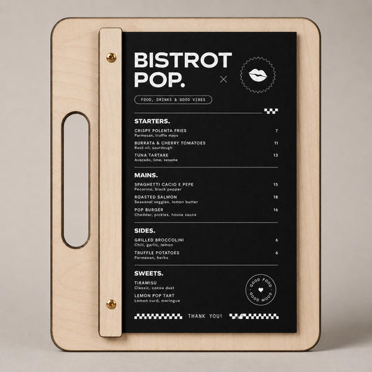 Portamenu in Legno di pioppo Personalizzato, Tavoletta con Maniglia per Ristorante e Bar, Clipboard con Listello e Viti, Accessori Tavola
